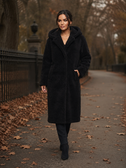 Sophia | Dames Lange Teddy Winterjas met Capuchon