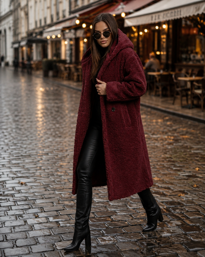 Sophia | Dames Lange Teddy Winterjas met Capuchon