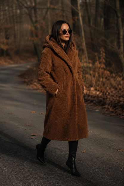 Sophia | Dames Lange Teddy Winterjas met Capuchon