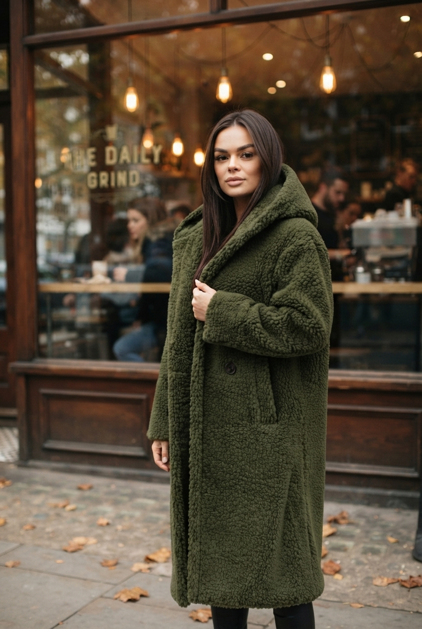 Sophia | Dames Lange Teddy Winterjas met Capuchon