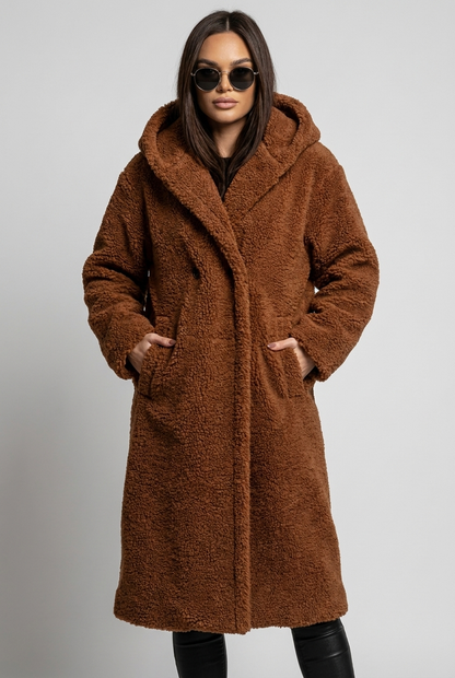 Sophia | Dames Lange Teddy Winterjas met Capuchon