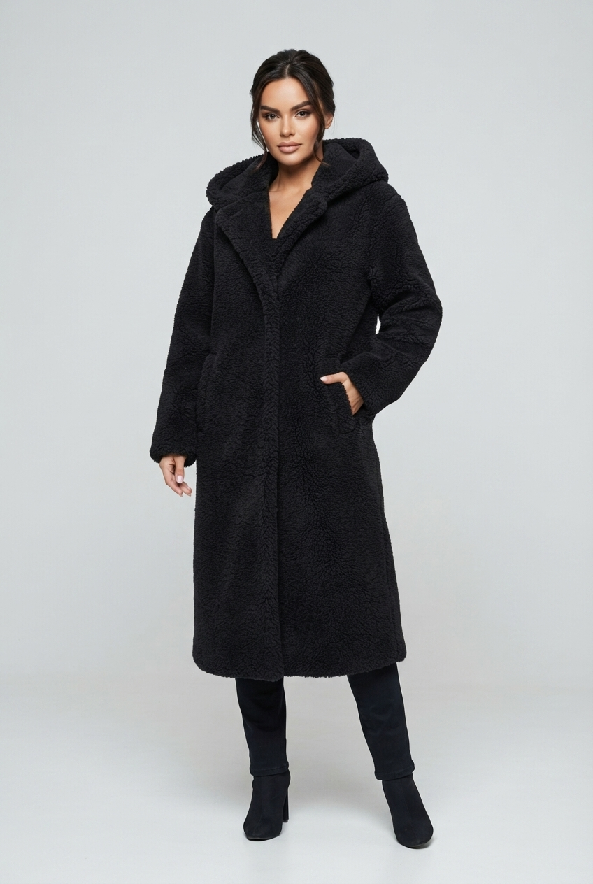 Sophia | Dames Lange Teddy Winterjas met Capuchon