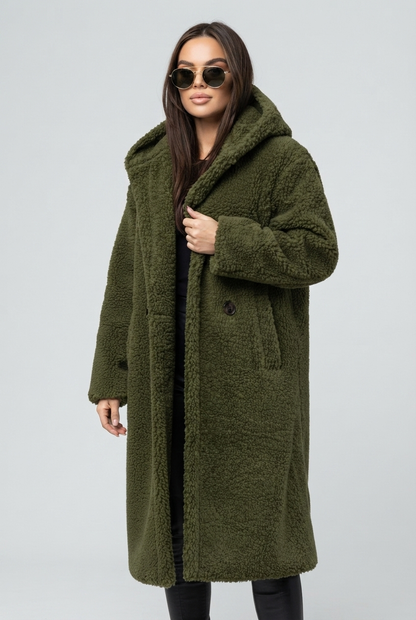 Sophia | Dames Lange Teddy Winterjas met Capuchon