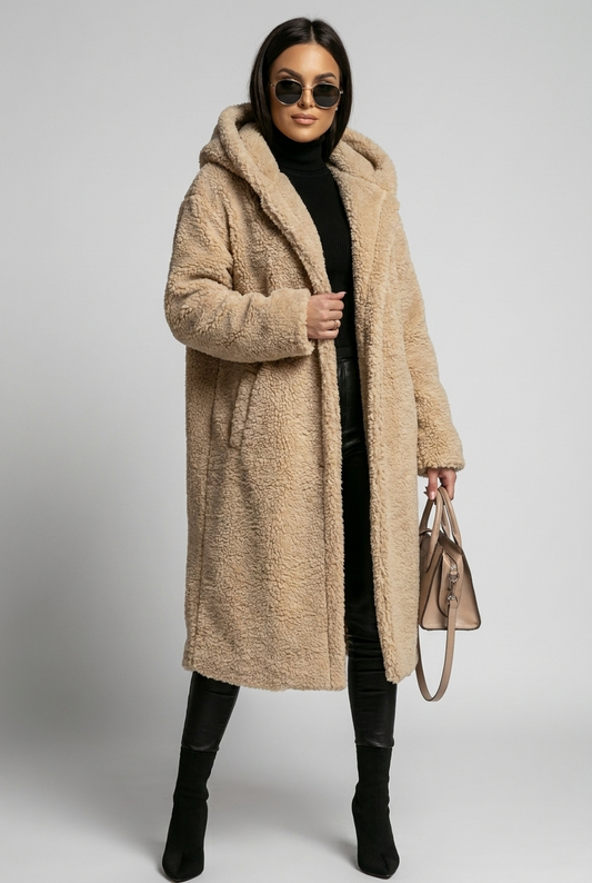 Sophia | Dames Lange Teddy Winterjas met Capuchon